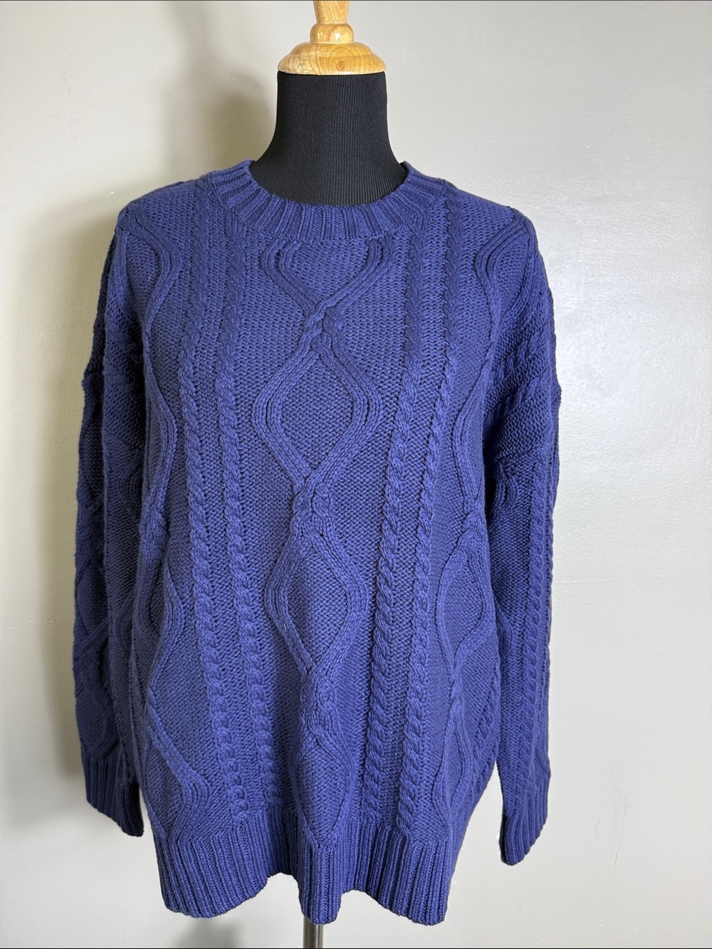 Chunky Cable Knit Sweater in Deep Royal Blue Sz L NWT